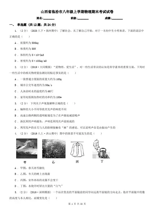 山西省临汾市八年级上学期物理期末考试试卷