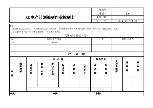 生产计划编制作业控制卡(金属眼镜行业)