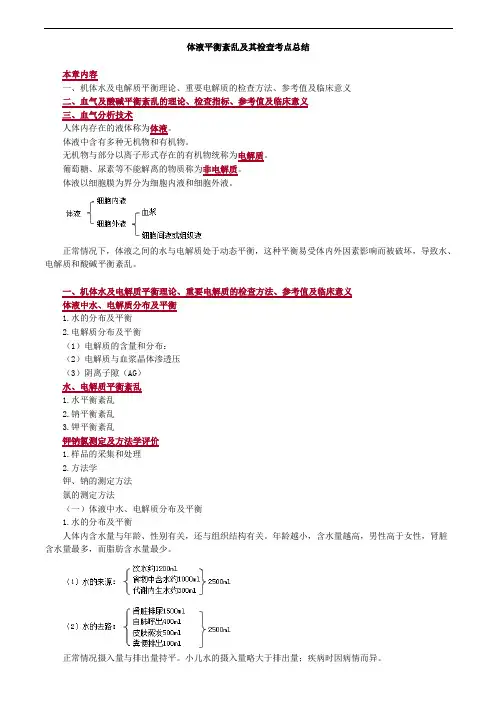 临床检验师-体液平衡紊乱及其检查考点总结