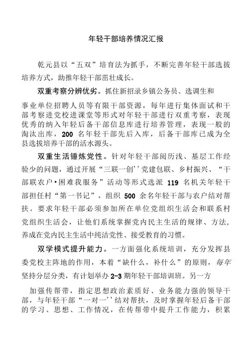 年轻干部培养情况汇报