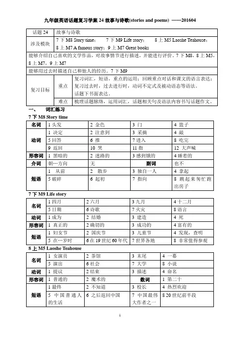 初三话题复习---故事与诗歌