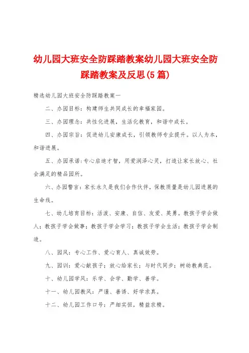 幼儿园大班安全防踩踏教案幼儿园大班安全防踩踏教案及反思(5篇)
