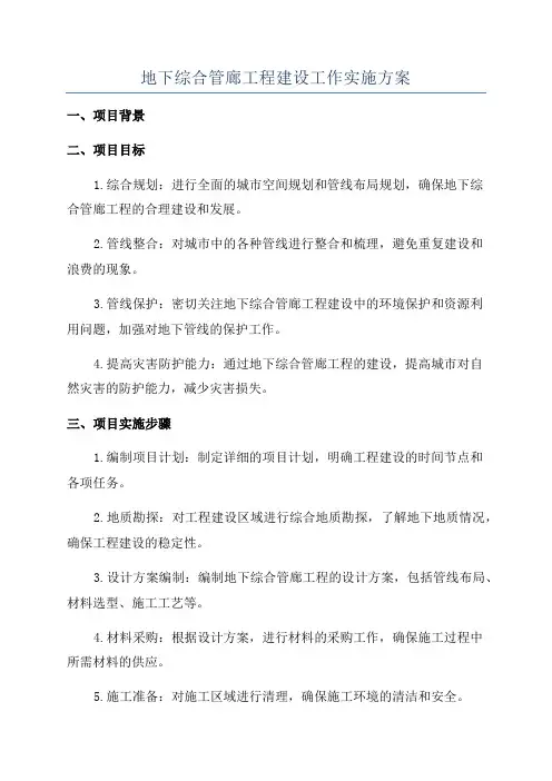 地下综合管廊工程建设工作实施方案