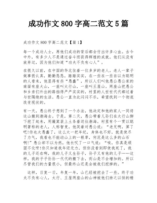 成功作文800字高二范文5篇