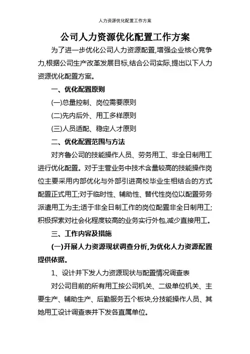 人力资源优化配置工作方案