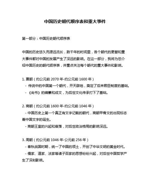 中国历史朝代顺序表和重大事件