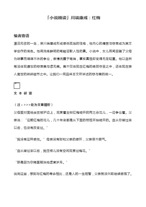 「小说精读」川端康成：红梅