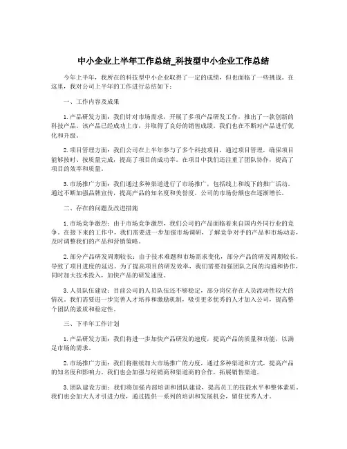 中小企业上半年工作总结_科技型中小企业工作总结
