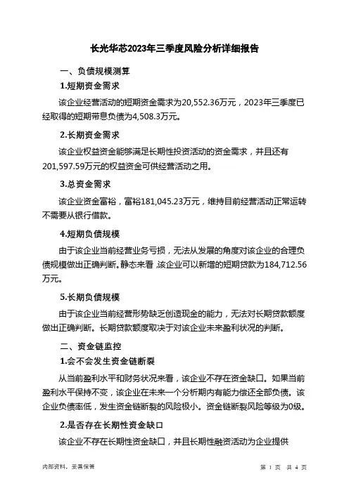 688048长光华芯2023年三季度财务风险分析详细报告