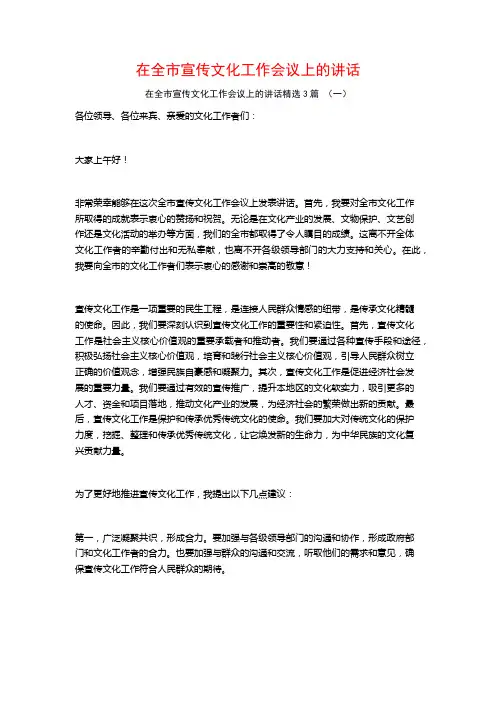 在全市宣传文化工作会议上的讲话3篇
