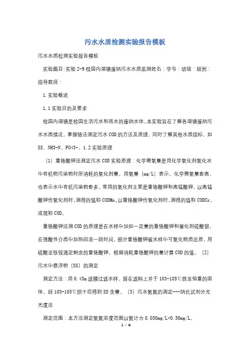 污水水质检测实验报告模板