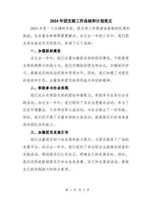2024年团支部工作总结和计划范文