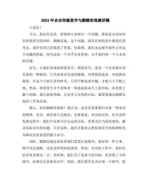 2024年企业仰望星空与脚踏实地演讲稿