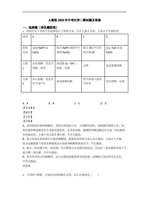 人教版2020年中考化学二模试题及答案