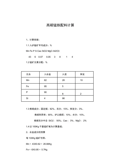 高碳锰铁配料计算