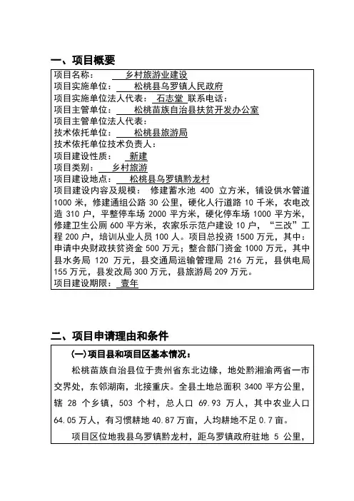 乡村旅游业建设项目资金申请报告