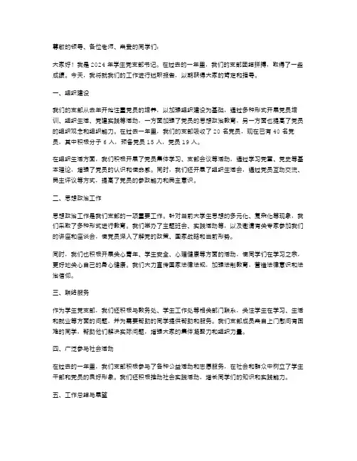 2024年学生党支部书记述职报告