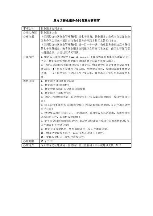 龙岗区物业服务合同备案办事指南