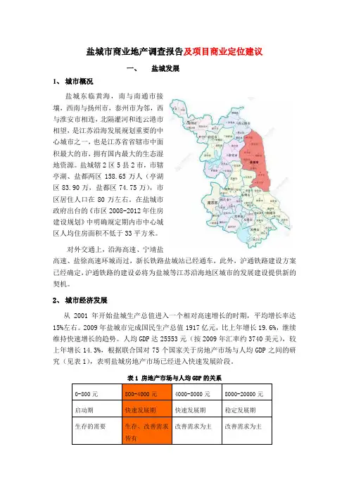 盐城市商业地产调查报告及项目商业定位建议