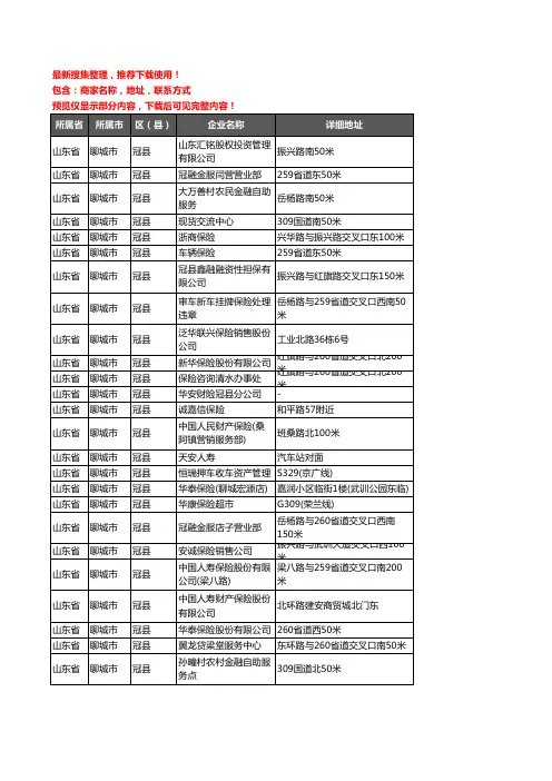 新版山东省聊城市冠县保险企业公司商家户名录单联系方式地址大全125家