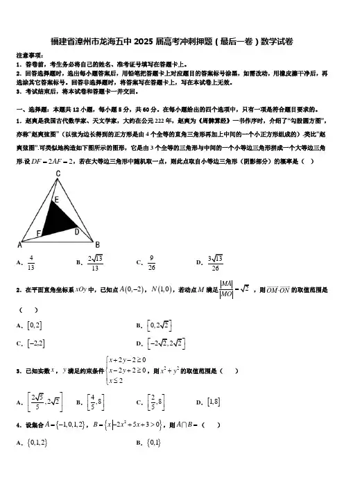 福建省漳州市龙海五中2025届高考冲刺押题(最后一卷)数学试卷含解析
