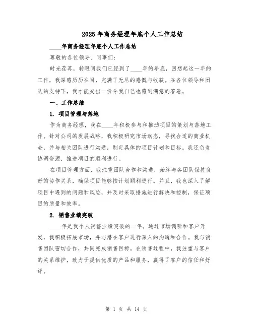 2025年商务经理年底个人工作总结（六篇）