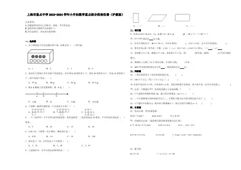 上海市重点中学2023-2024学年小升初数学真题重点班分班培优卷(沪教版)