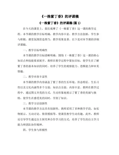 《一株紫丁香》的评课稿
