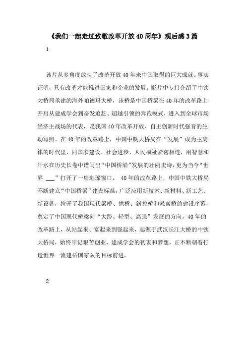 《我们一起走过致敬改革开放40周年》观后感3篇