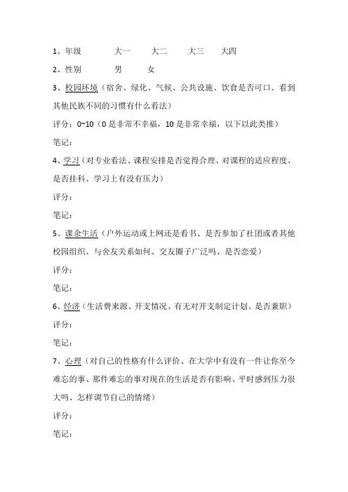 大学生的幸福感访问提纲