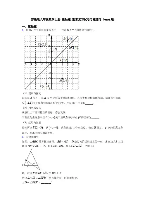 苏教版八年级数学上册 压轴题 期末复习试卷专题练习(word版