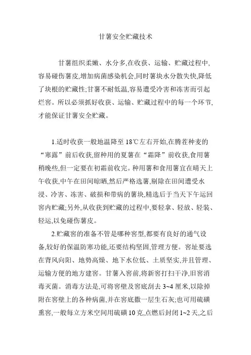 甘薯安全贮藏技术