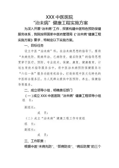XXXX中医医院关于成立“治未病”领导小组小红头