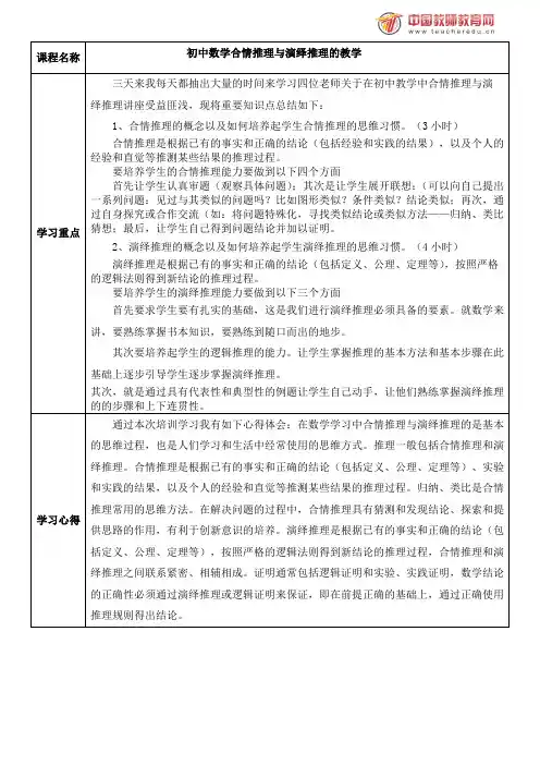 初中数学合情推理与演绎推理的教学