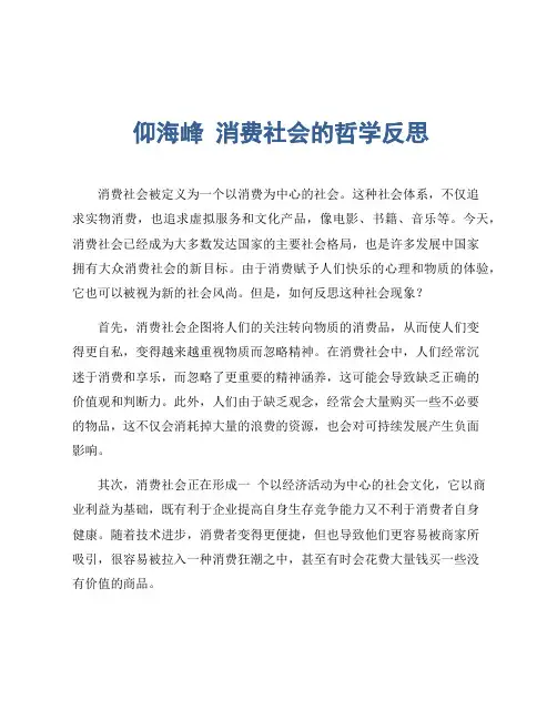 仰海峰 消费社会的哲学反思