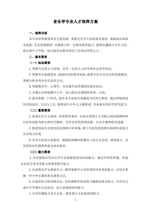 音乐学专业人才培养方案