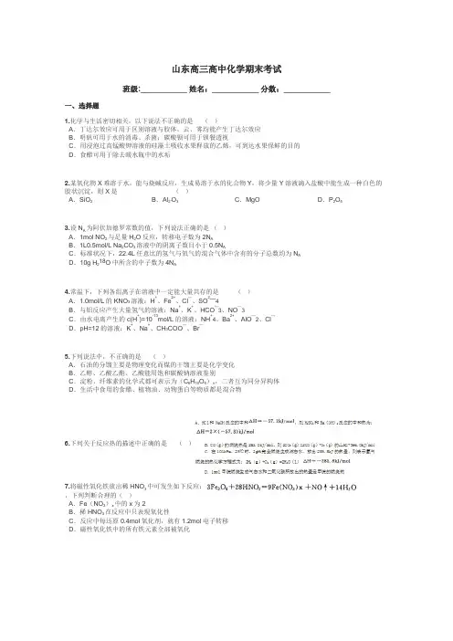 山东高三高中化学期末考试带答案解析
