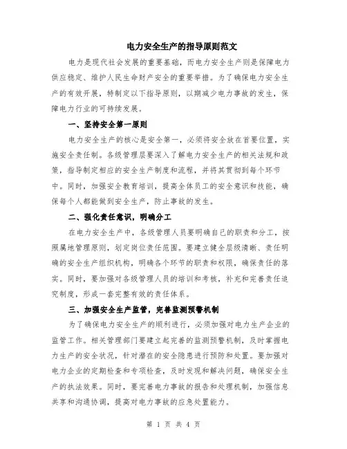 电力安全生产的指导原则范文（二篇）