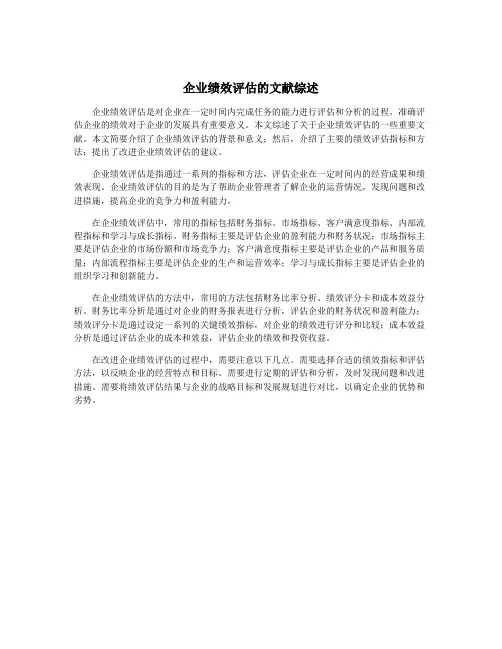 企业绩效评估的文献综述