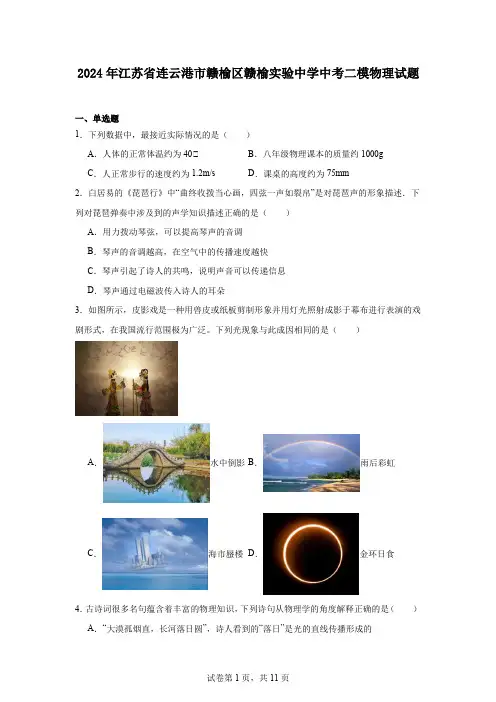 2024年江苏省连云港市赣榆区赣榆实验中学中考二模物理试题