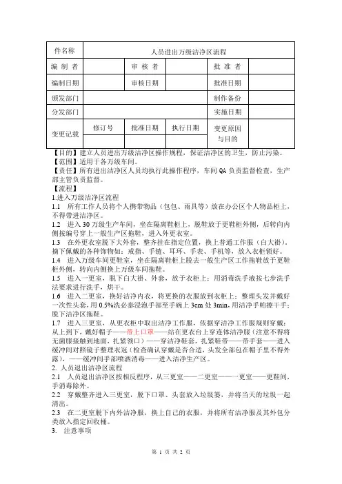 人员进出万级洁净区流程