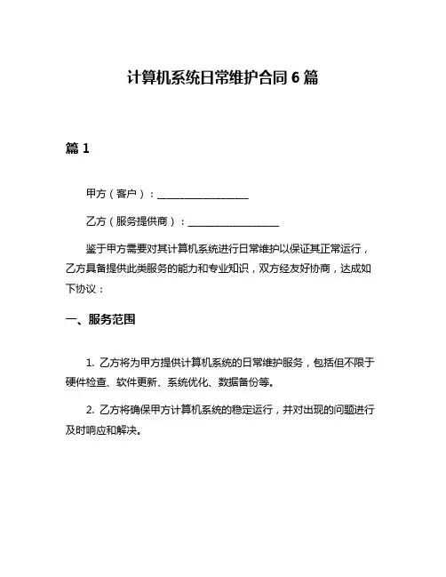 计算机系统日常维护合同6篇
