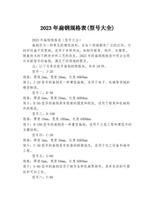 关于扁钢规格表(型号大全)