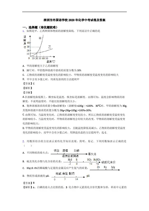 深圳市外国语学校2020年化学中考试卷及答案