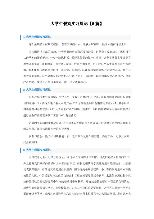 大学生假期实习周记5篇