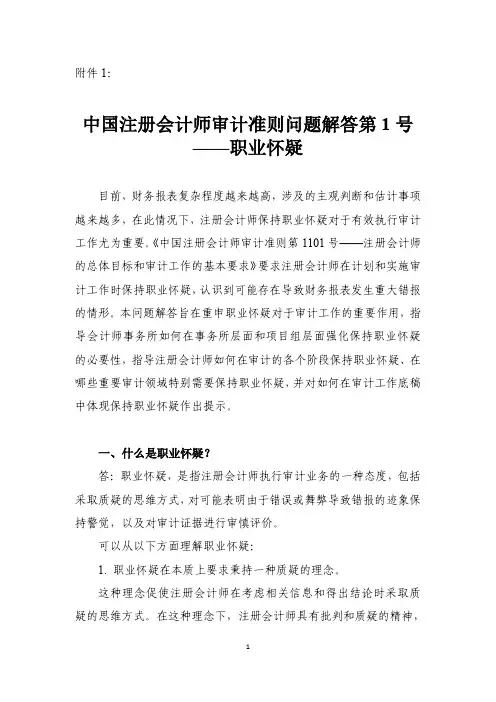 中国注册会计师审计准则问题解答第1号——职业怀疑