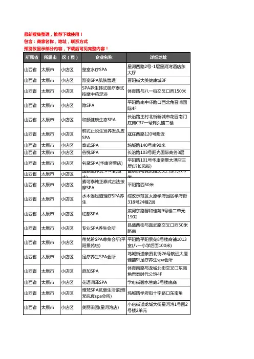 新版山西省太原市小店区SPA企业公司商家户名录单联系方式地址大全59家