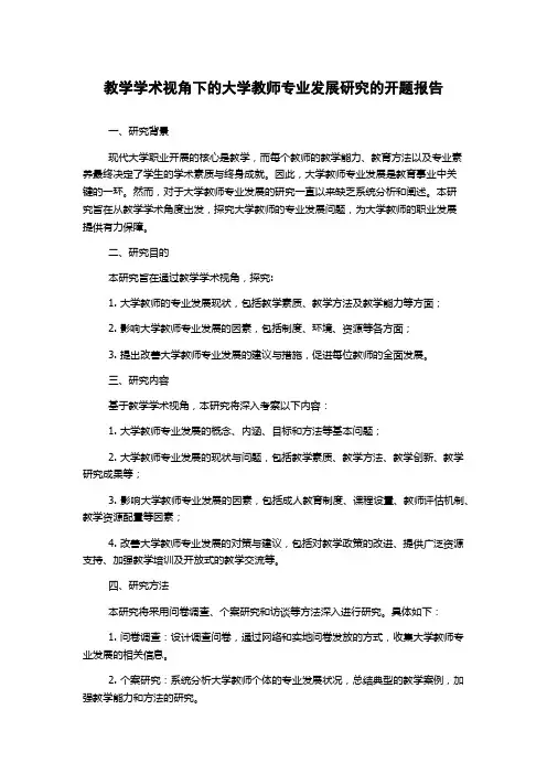 教学学术视角下的大学教师专业发展研究的开题报告