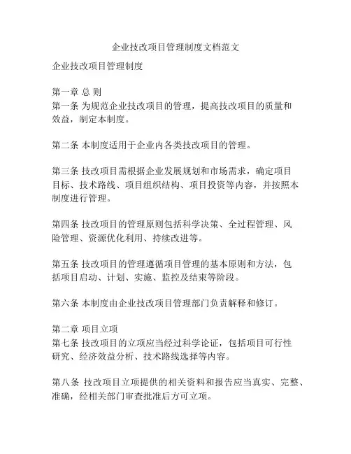 企业技改项目管理制度文档范文