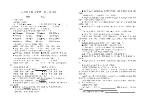 人教版小学语文六年级第一单元试卷